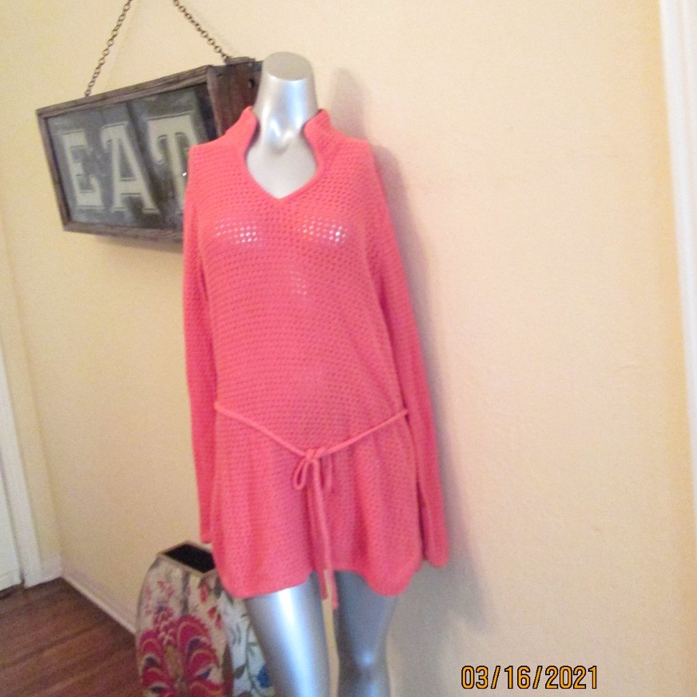 Orange Eyelet Tunic Pullover Sweater With Belt  XL